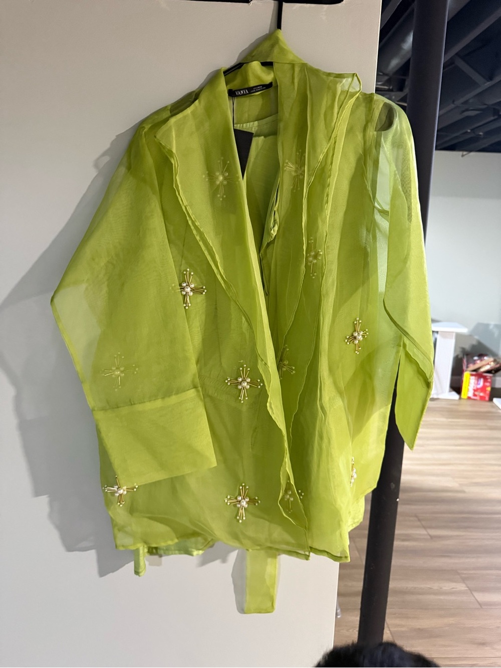 Lime Green Sheer Beaded Jacket VANYA 4 pc XXL